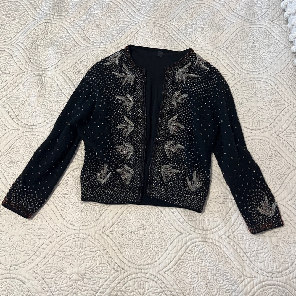 Stunning Vintage Black Beaded Sweater - XS
